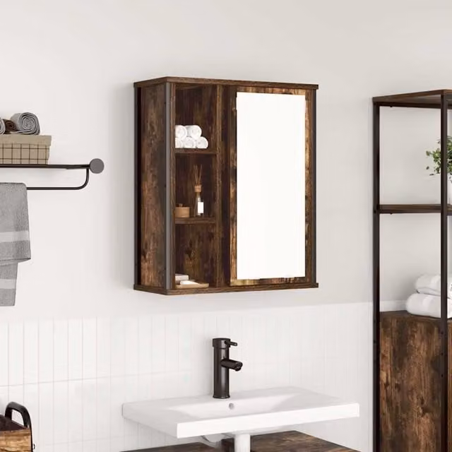 Berkfield Home Smoked Oak Bathroom Wall Cabinet with Mirror in Brown, W: 50 cm, D: 21 cm, H: 60 cm