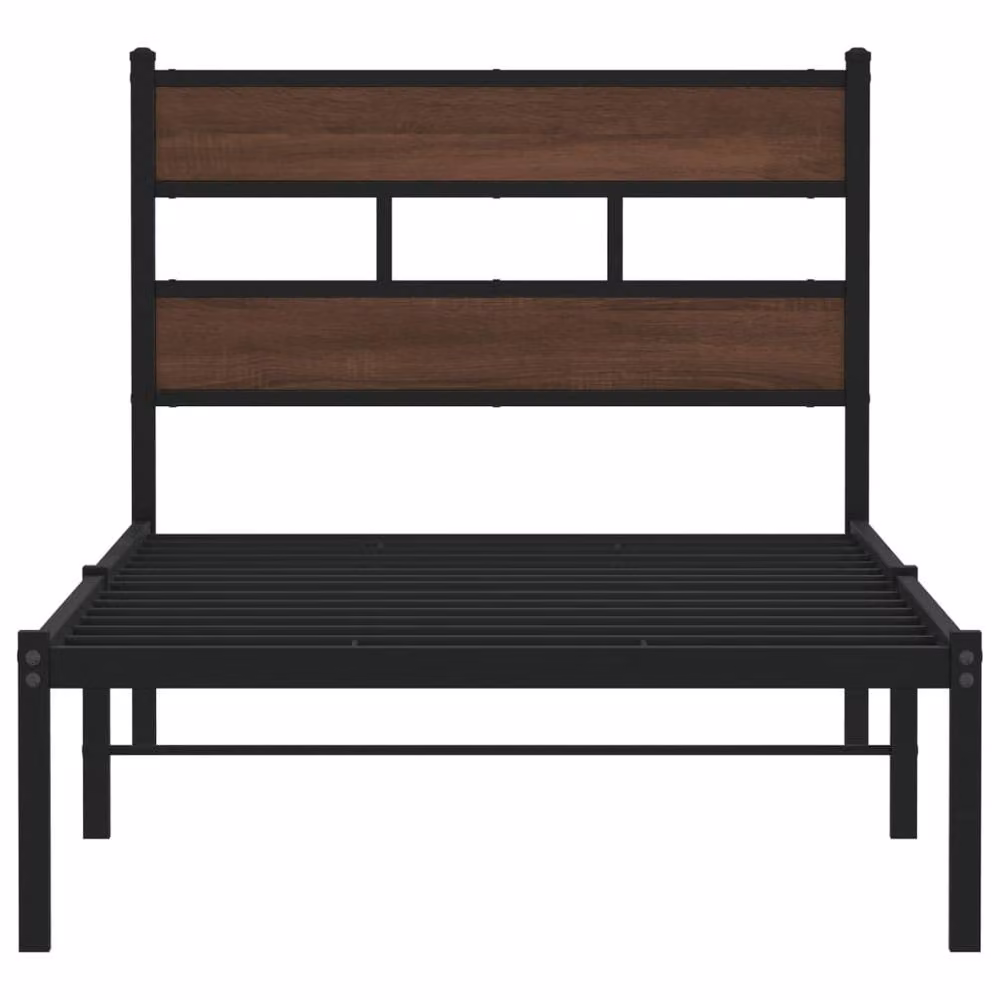 Berkfield Home Single Bed Frame with Headboard in Brown Oak, W/D/H: 90 x 190 x 91.5 cm – 4