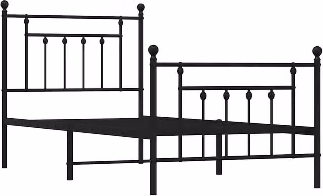 Berkfield Home Metal Bed Frame with Headboard and Footboard in Black, W/D/H: 90 x 200 cm