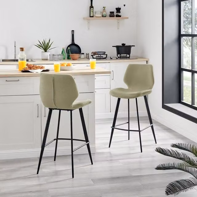 FurnitureboxUK Nyla Set of 2 Modern Upholstered Fabric Counter Stools in Green with Black Metal Legs