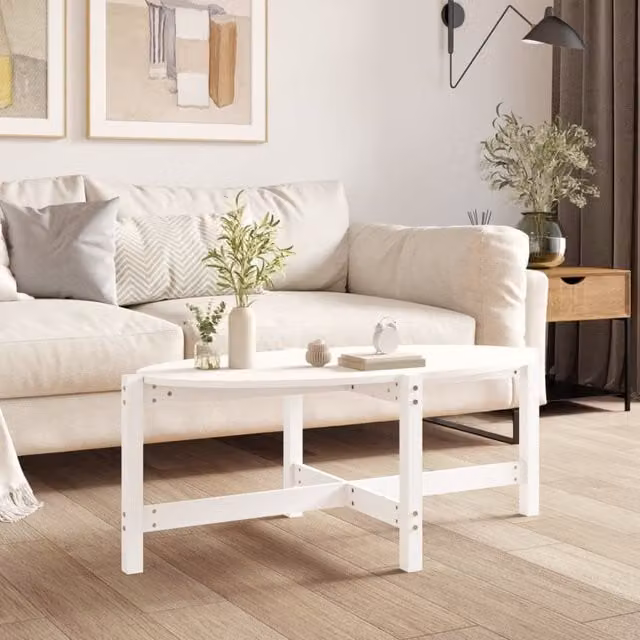 Berkfield Home White Rustic Solid Wood Pine Coffee Table, W/D/H: 118 x 63 x 45 cm