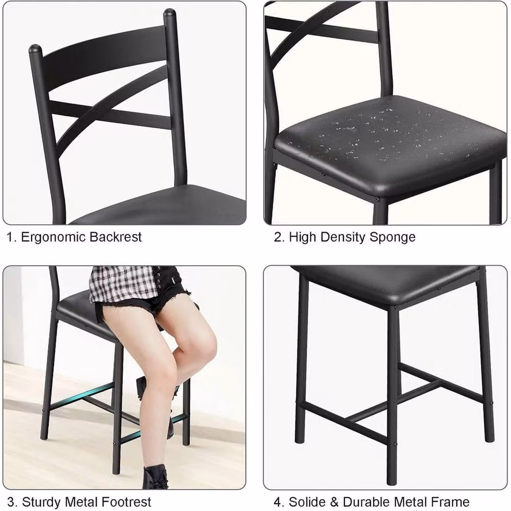 VOGREX Set of 2 Black Synthetic Leather and Metal Counter Height Bar Stools – 5