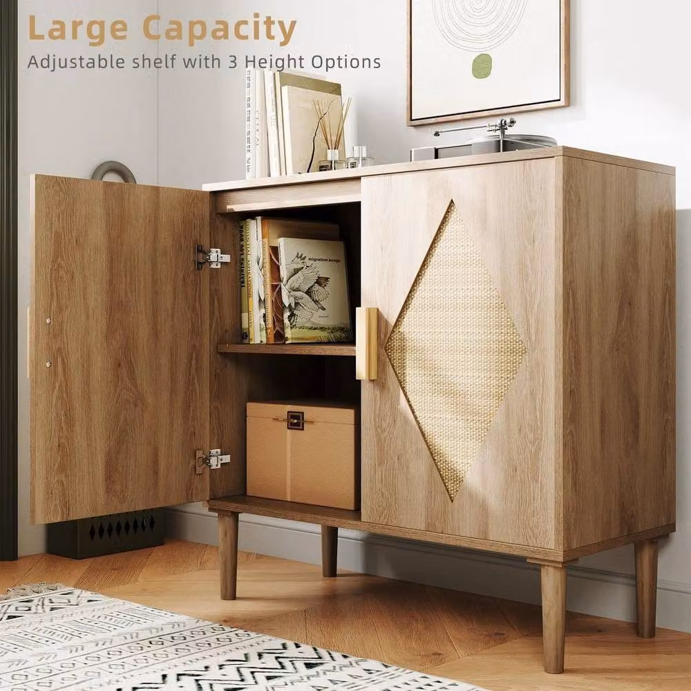 VOGREX Modern Brown Wooden Storage Cabinet with Hinged Doors and Internal Shelves – 5