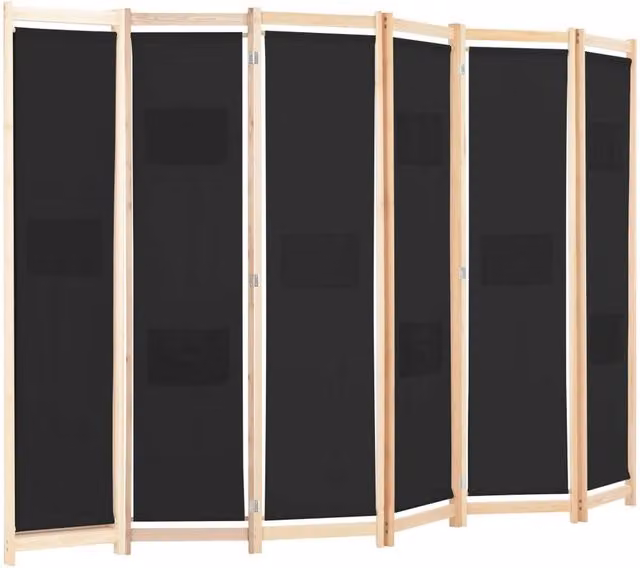 Berkfield Home 6-Panel Black Fabric Room Divider W/D/H: 240 x 170 x 4 cm – 1