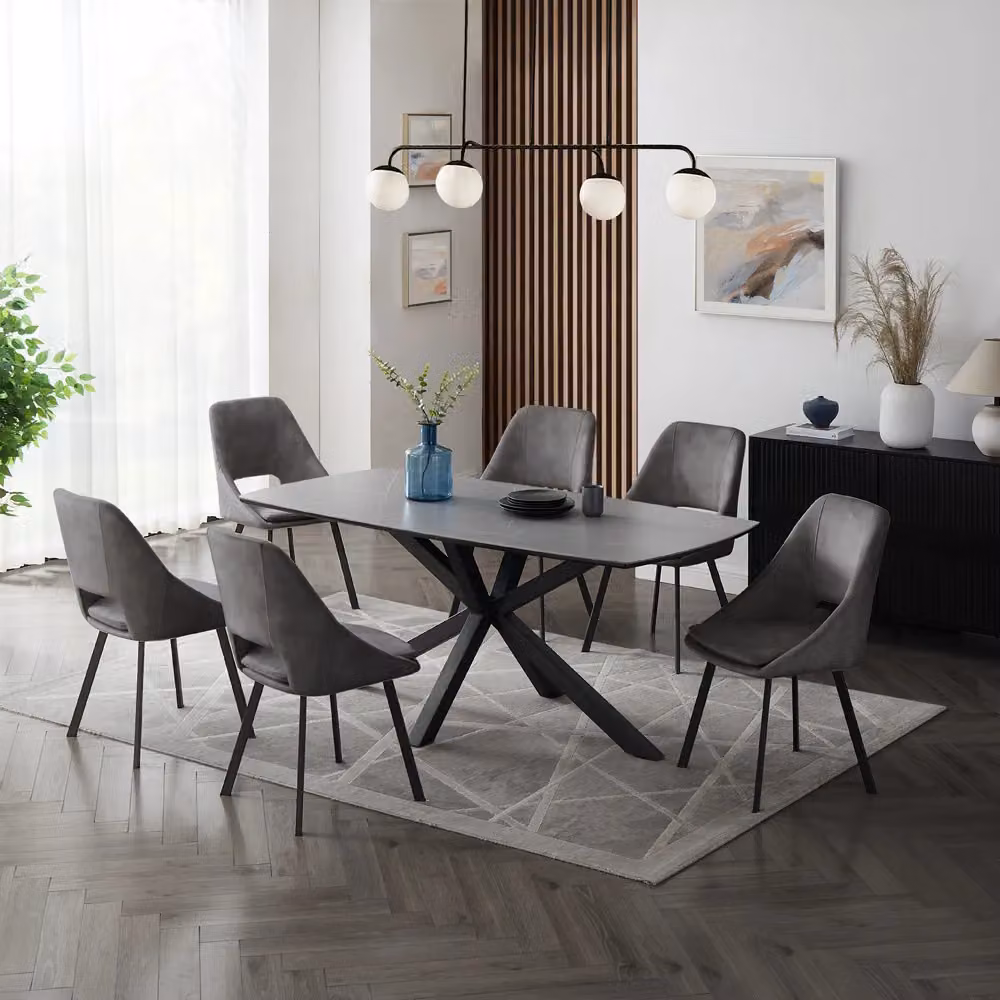 Home Detail Violet Grey Sintered Stone and Ceramic Rectangular Dining Table with X-Frame Metal Base – 4