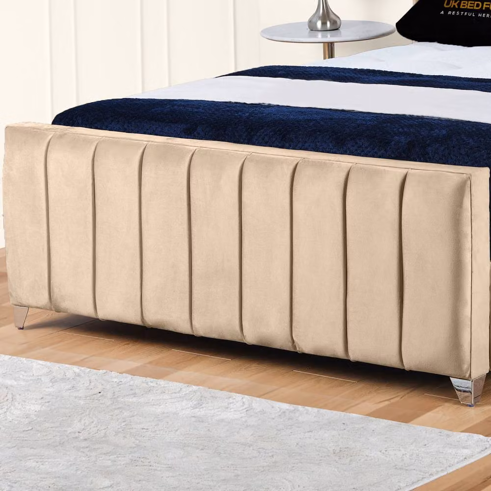 UK Bed Furniture Empire Winged Slatted Base Upholstered Bed in Beige Velvet, Size: 120 x 200 cm – 3