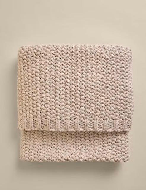 M&S Chunky Knit Beige and Multicolour Throw