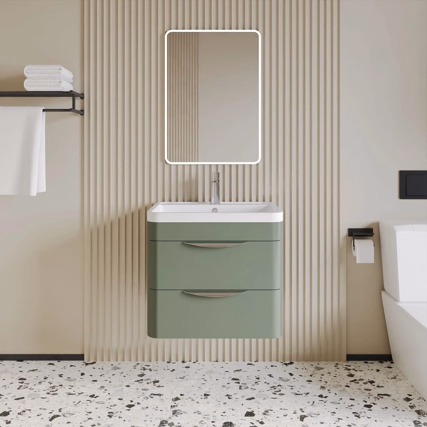 Balterley Contemporary Wall Hung 2 Drawer Bathroom Vanity Unit, Green, W: 60 cm – 2