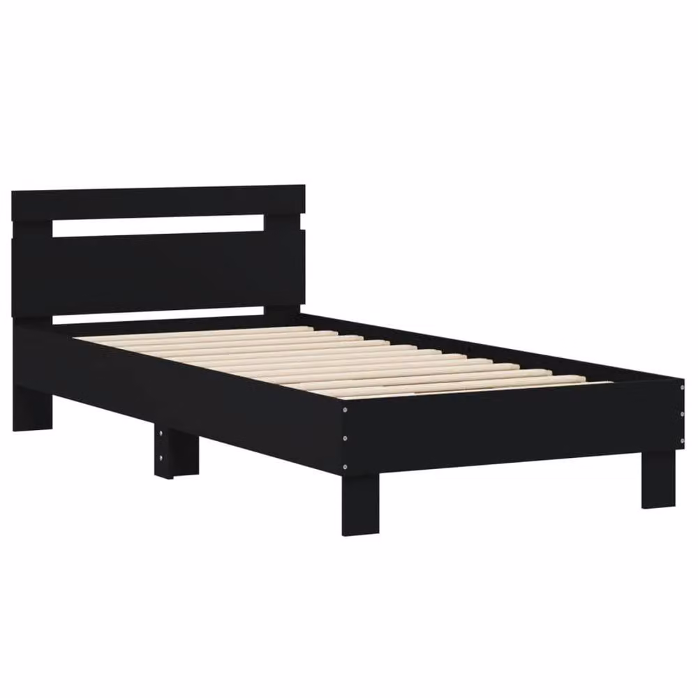 Berkfield Home Small Single Bed Frame with Headboard in Black, W: 75 cm, L: 190 cm – 3