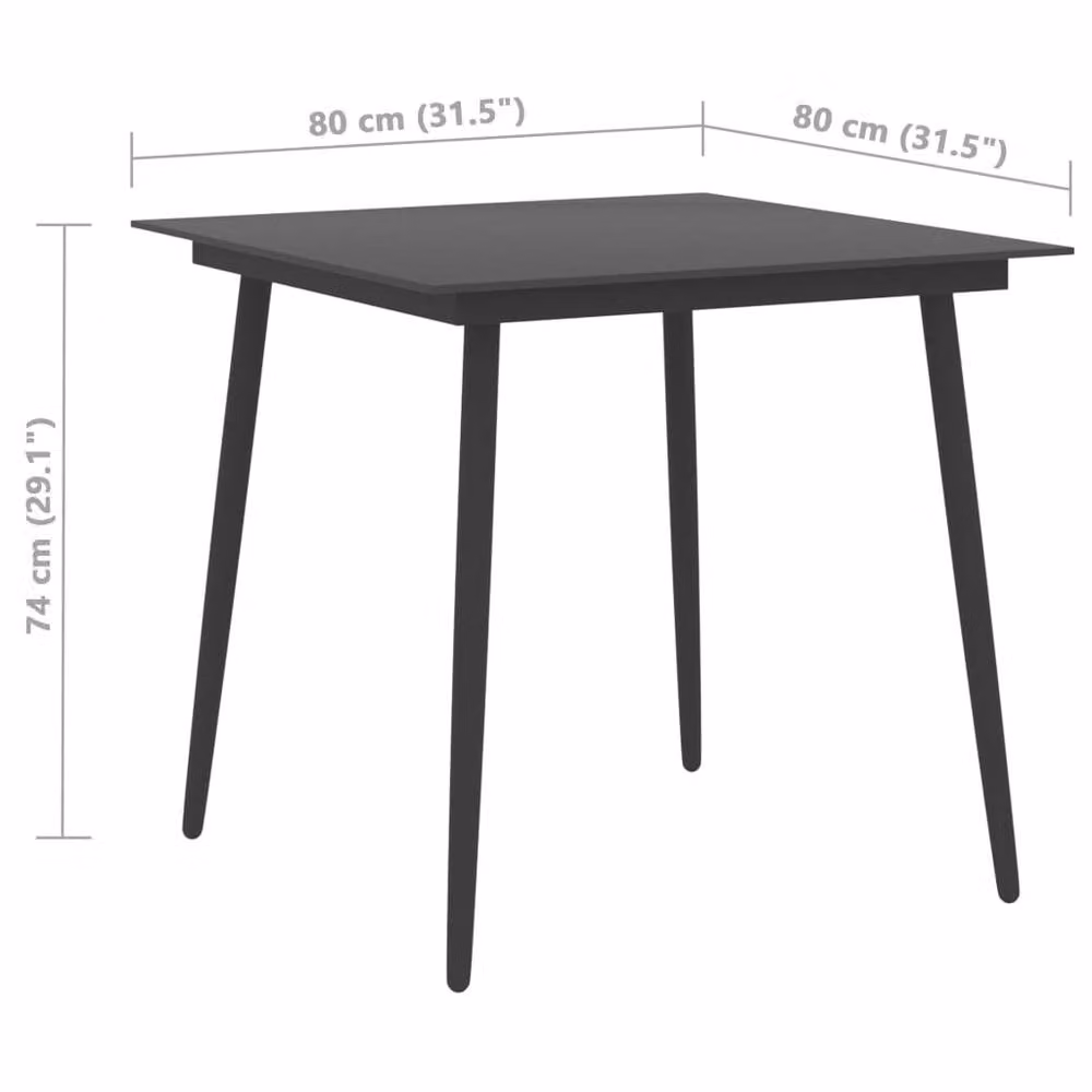 Berkfield Home Modern Black Garden Dining Table with Steel and Glass W/D/H: 80 x 80 x 74 cm – 3
