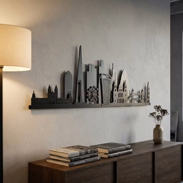 Laser Hut London Skyline Metal 2D Wall Art in Grey and Black