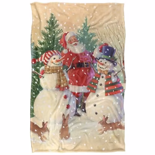 JQ Licensing Santa and Snowmen Christmas Friends Silky Touch Super Soft Fleece Throw Blanket, Multicolour, W: 91 cm, D: 147 cm