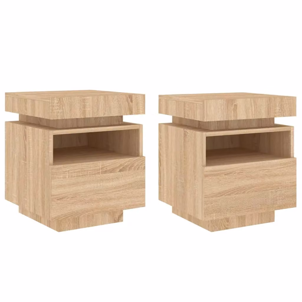Berkfield Home Set of 2 Sonoma Oak Bedside Cabinets with Integrated LED Lights, Brown, W/D/H: 40 x 39 x 48.5 cm – 2