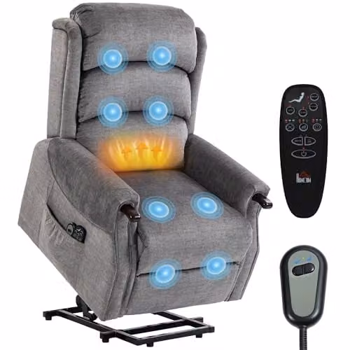 HOMCOM Power Lift Recliner Chair with Massage, Heat, and Vibration in Light Grey