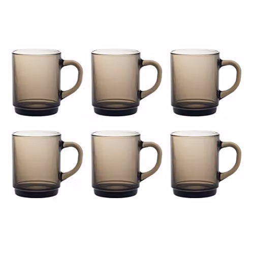 Duralex Versailles Glass Mugs, Set of 6, Black or Grey, 260ml – 1