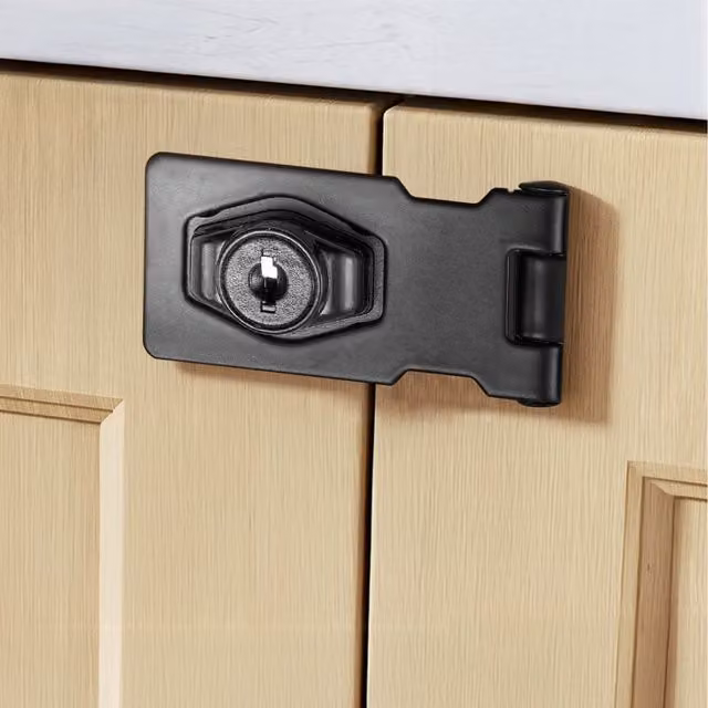 Lifeideas Metal Keyed Hasp Lock with Twist Knob for Cabinets, Black, W: 8.15 cm, D: 3.2 cm, H: 3 cm