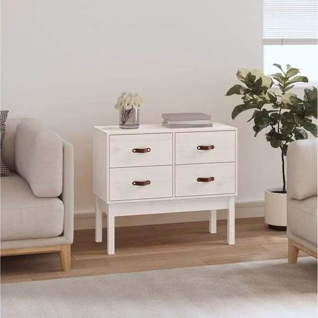 Berkfield Home White Rustic Solid Wood Pine Console Cabinet W: 90 cm, D: 40 cm, H: 78 cm – 1