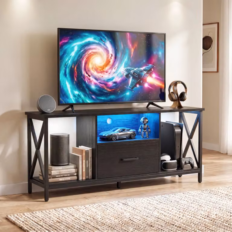 DHS Calvera Black LED TV Stand with Storage for TVs up to 50 inch, W/D/H: 112 x 41 x 52 cm