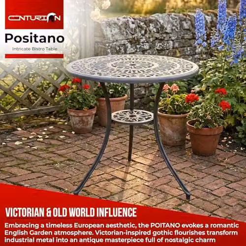 Centurion Positano 3-Piece Cast Aluminium Garden Bistro Set in Grey with 1 Table and 2 Armchairs – 2