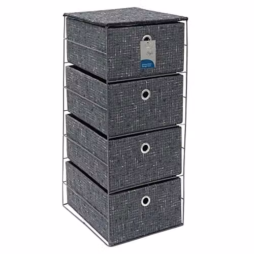 JVL Shadow 4 Drawer Wide Fabric Storage Tower in Grey – 1