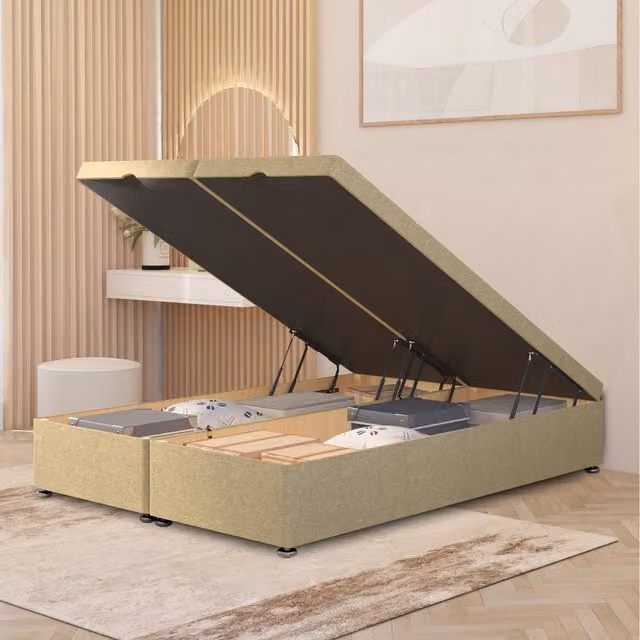 Somnior Beds Ltd Superking Ottoman Divan Bed Frame with Lift Up Base, Upholstered Fabric in Beige