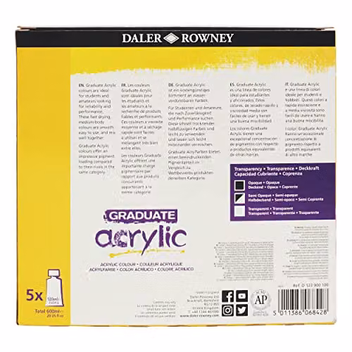 Daler-Rowney Graduate Acrylic Paint Starter Set, 5 Assorted Colours, 120ml Each – 2