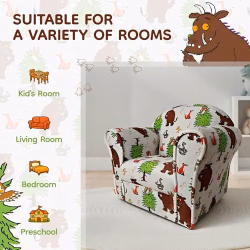 Kidsaw Gruffalo Childrens Mini Armchair in White and Grey with Wood Frame and Floral Pattern – 2