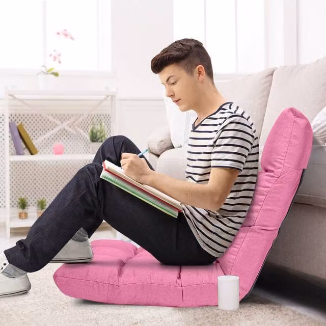 Costway 14-Position Adjustable Folding Video Gaming Sofa Chair in Pink – 1