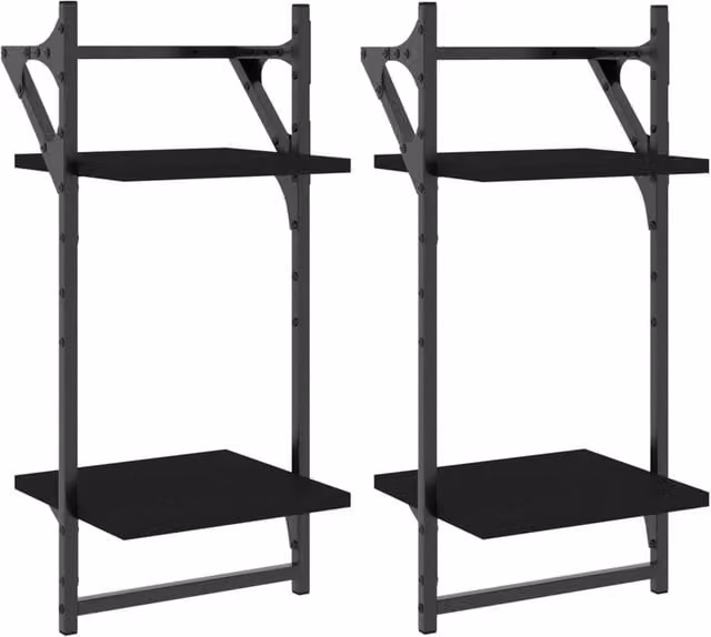 Berkfield Home 2-Tier Wall Mounted Shelves with Bars, 2 Piece Set, Black, W/D/H: 30 x 25 x 65 cm – 1