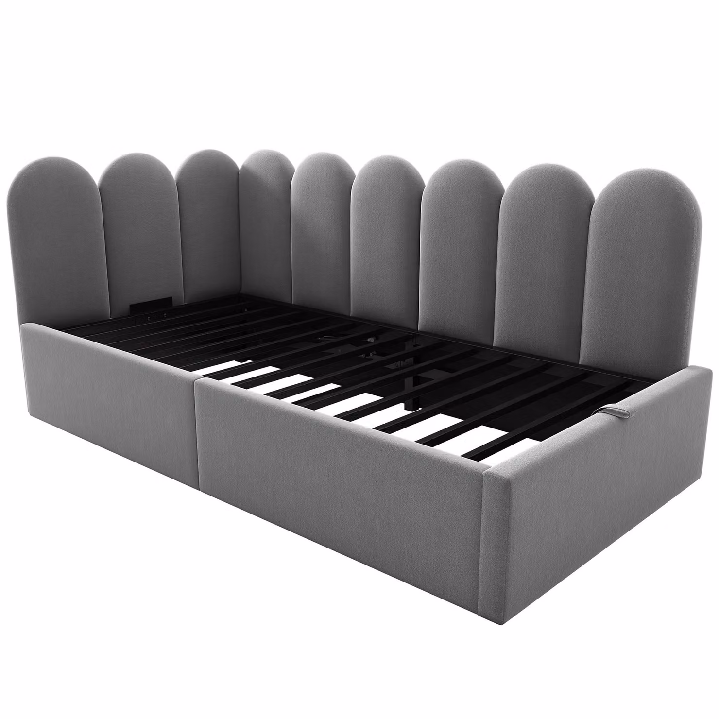 Aosom UK Modern Velvet Daybed with Hydraulic Storage and Upholstered Frame, Grey, L: 200 cm, W: 97 cm, H: 76 cm – 2