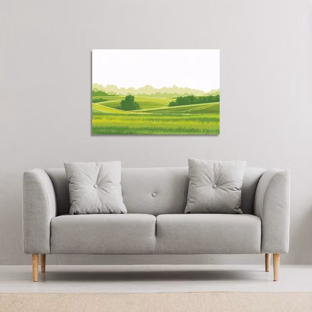 Benjamin Tate Design LTD Modern Landscape Illustration Canvas Print, Green, W: 61 cm, H: 41 cm