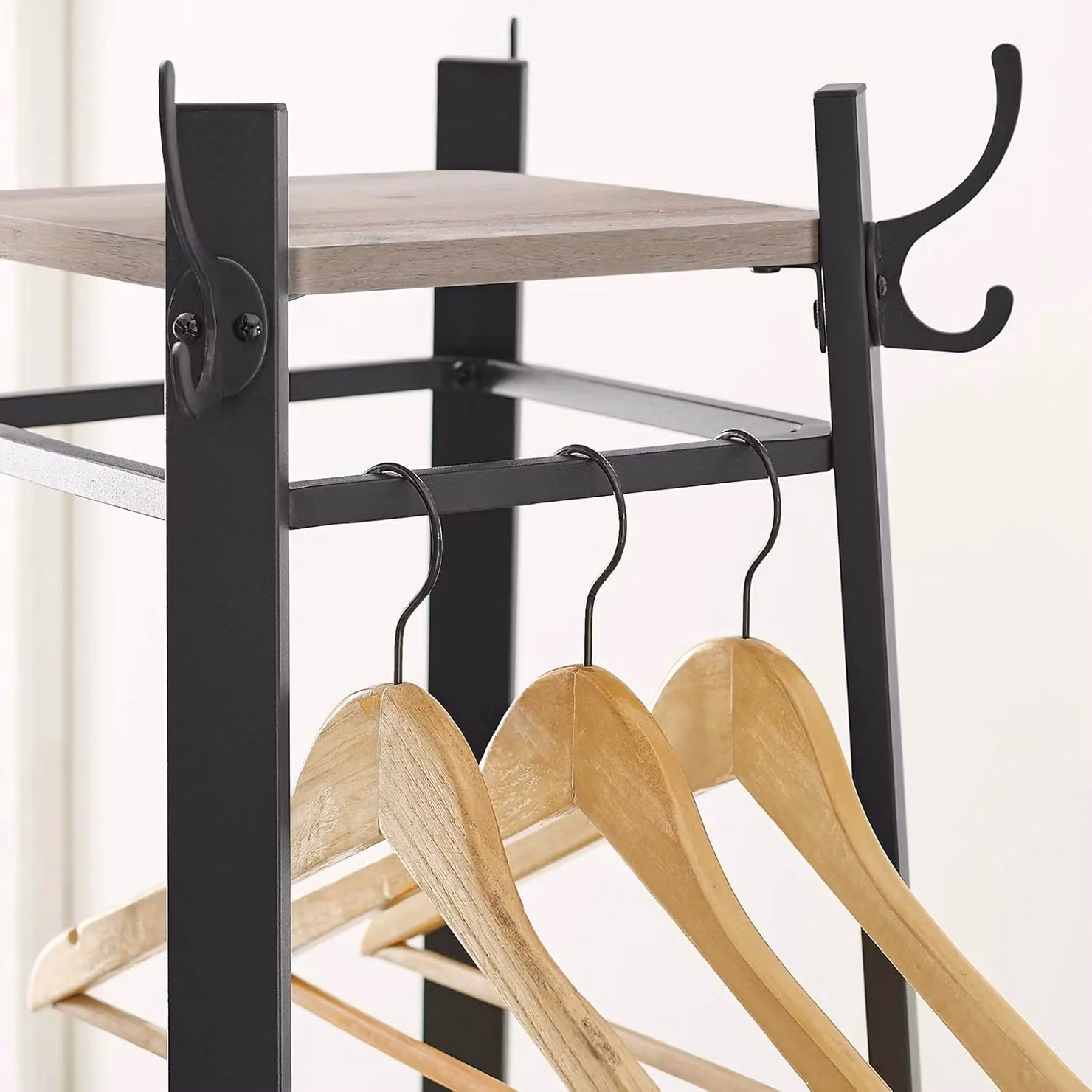 VASAGLE Industrial Coat Stand with 3 Shelves and Hooks in Fawn – 5