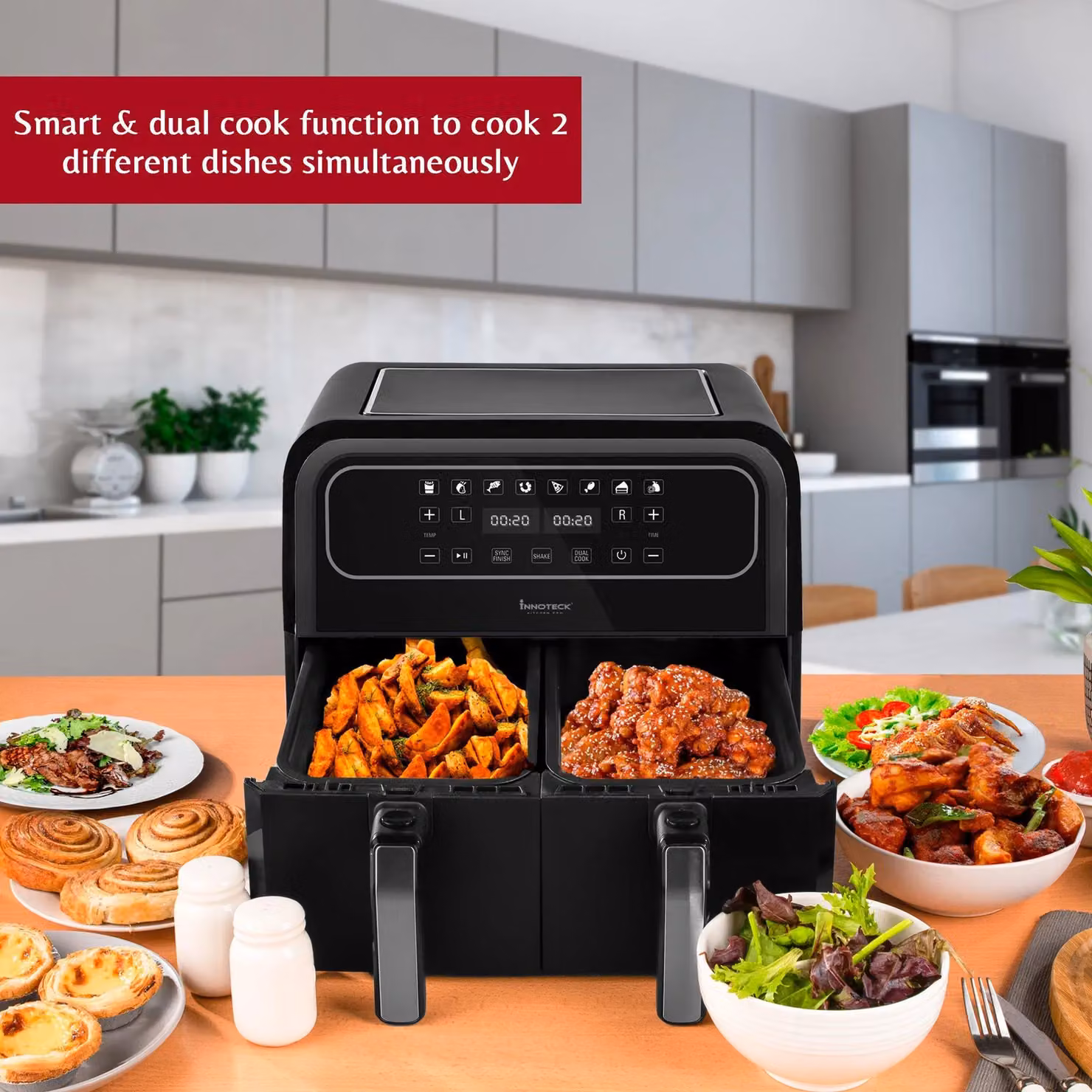 Innoteck Kitchen Pro 8L Dual Basket Air Fryer with Digital LED Display, 1700W, Black – 4