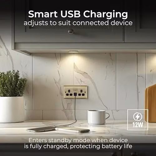 BG Electrical Nexus Metal 12W Double Switched Power Wall Socket with USB A and USB C Charging Ports, Antique Brass – 2