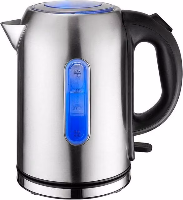 FLAVORA Silver Stainless Steel Quiet Fast Boil Electric Kettle, 1.7 l