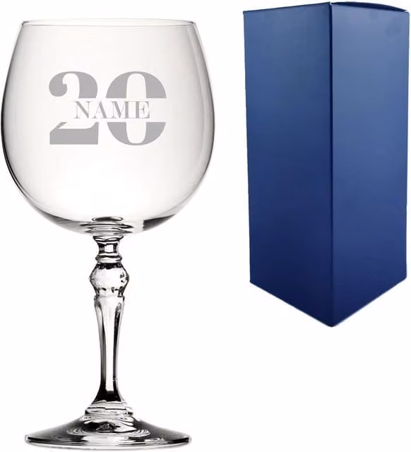 Uniqueful Personalised 20th Birthday Crystal Gin Balloon Cocktail Glass in Transparent