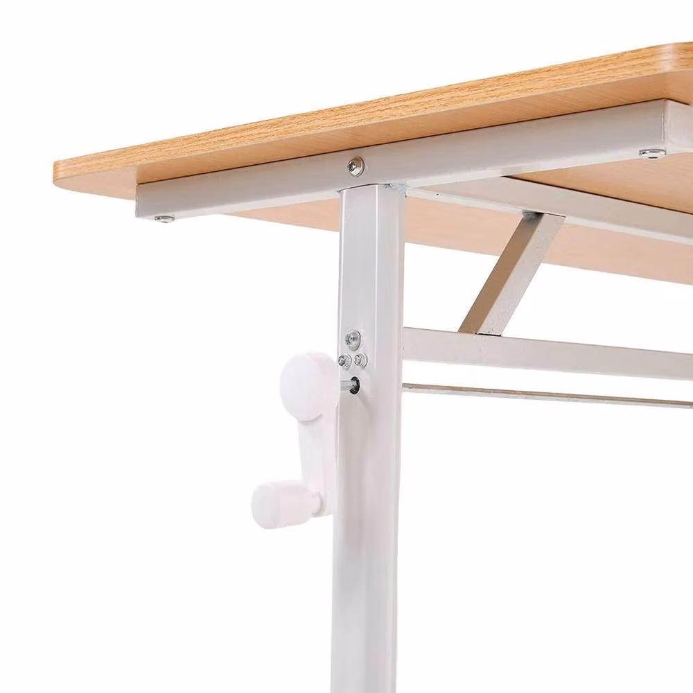 SPETLEK Height Adjustable Desktop Computer Desk with Manual Crank, White and Natural Wood Finish – 3