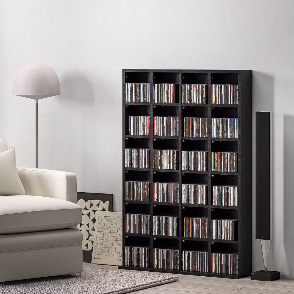 STILVORA Black Matt CD Storage Unit with Adjustable Shelves and Media Compartments, W/D/H: 130.5 x 20.0 x 89.0 cm – 2