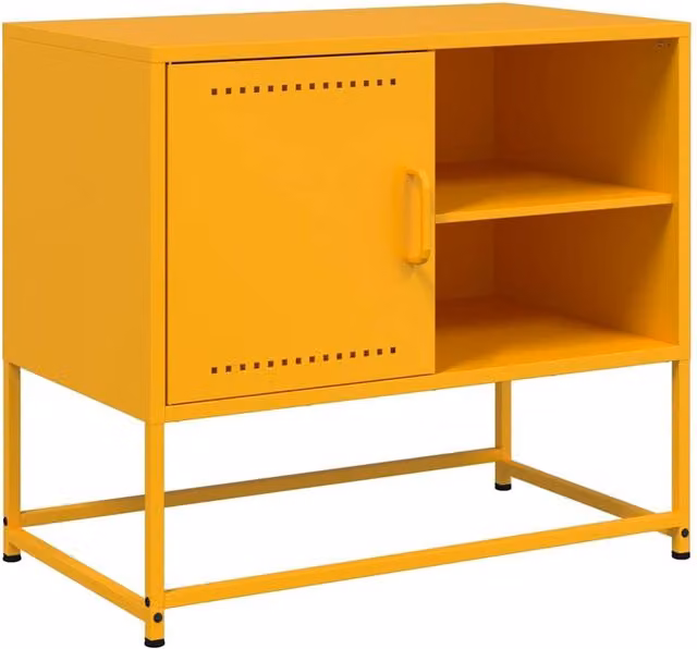 Berkfield Home Industrial Steel TV Cabinet in Mustard Yellow, W: 68 cm, D: 39 cm, H: 60.5 cm – 1