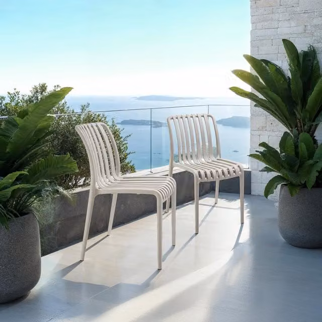 TECTAKE Alcudia Stackable Garden Chairs in Beige and Grey