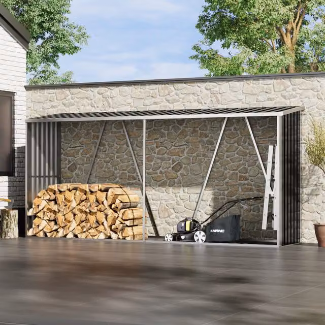 Breeins Steel Outdoor Log Storage Shed in Black, W/D/H: 334 x 83 x 156 cm