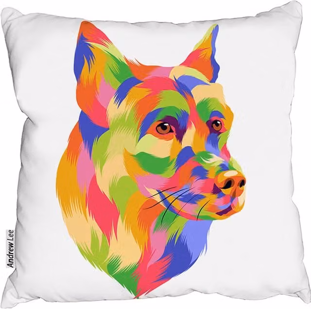 Benjamin Tate Design LTD Amazing Illustration Dog Pop Art Outdoor Cushion, Green and White, W/D/H: 60 x 60 x 60 cm