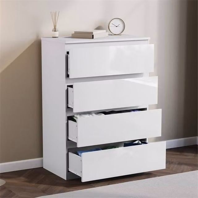 EONLION Modern Glossy White 4 Drawer Chest of Drawers for your Bedroom, Width: 100 cm – 1
