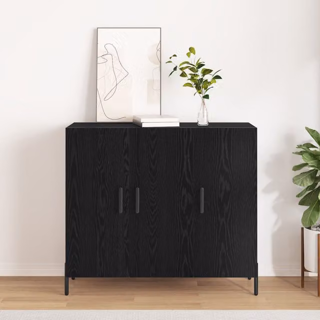 Berkfield Home Black Oak Sideboard in Black MDF, W/D/H: 90 x 34 x 80 cm – 1