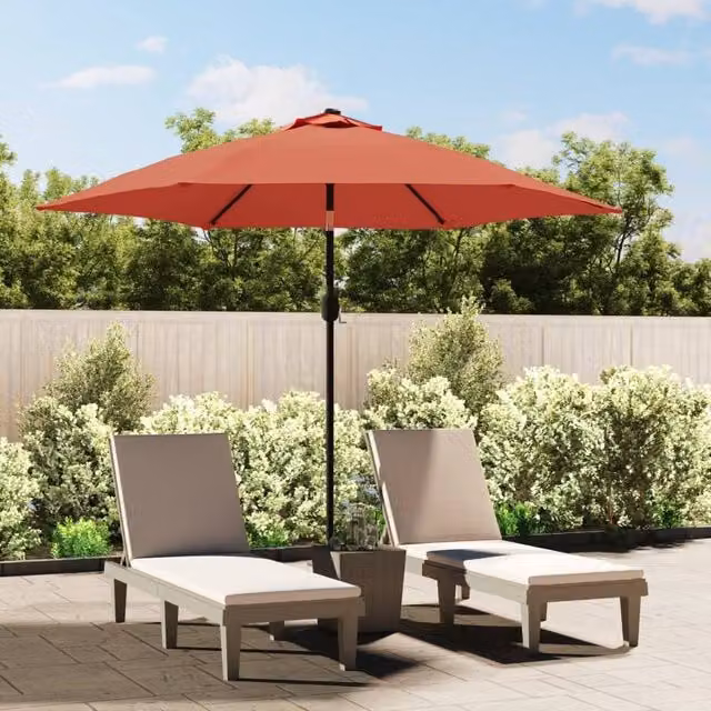 Berkfield Home Outdoor Parasol with LED Lights and Steel Pole, Brown Terracotta, 300 cm – 1