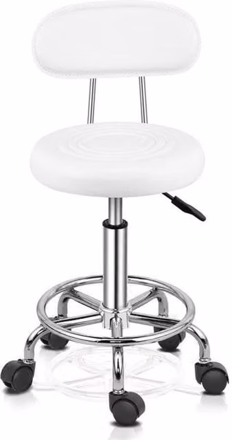 NESTLUNE White Salon Stool for Massage, Barber, Hairdressing and Manicure, H 87 x W 33 x D 33 cm