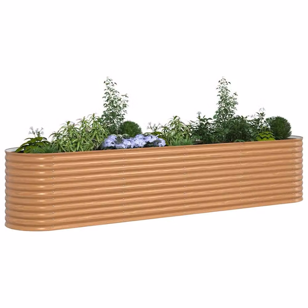Berkfield Home Garden Wood Effect Galvanised Steel Raised Bed, Brown, W: 80 cm, D: 40 cm, H: 81 cm – 2