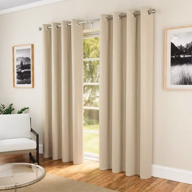 Enhanced Living Pair of Supersoft Plain Thermal Eyelet Curtains, Beige, W: 137 cm, H: 168 cm