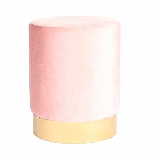 Harbour Housewares Pink Velvet Cylindrical Round Pouffe, Diameter: 29 cm, Height: 36 cm