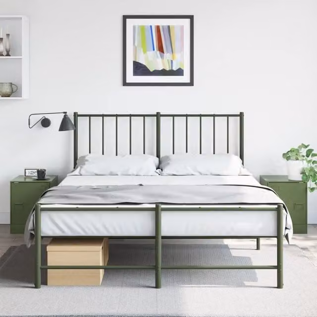 Berkfield Home Set of 2 Metal Bedside Cabinets in Olive Green, W/D/H: 34.5 x 39 x 44 cm